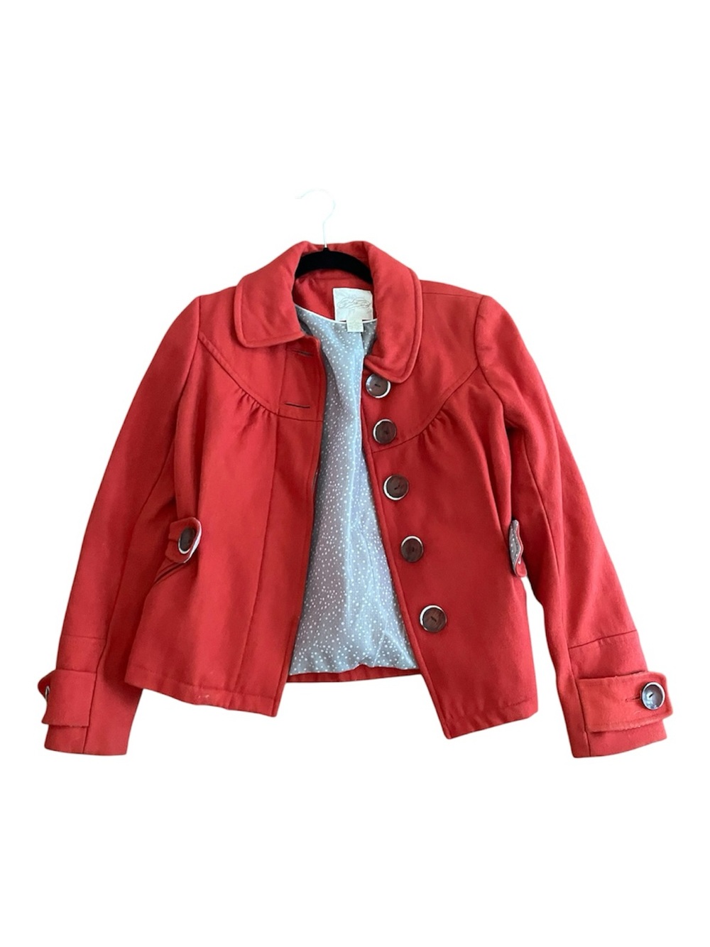 Red Button-Front Coat Jacket